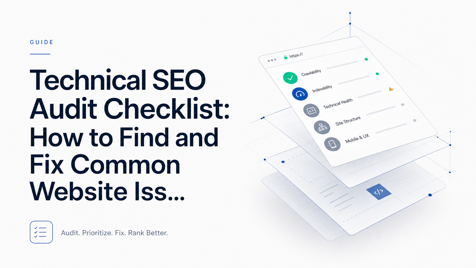 Editorial cover illustration representing technical seo audit checklist.